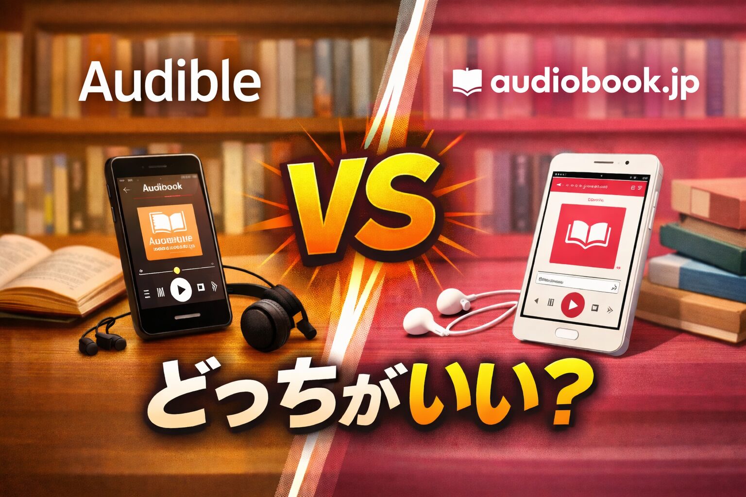 Audibleとaudiobook.jpの比較記事のアイキャッチ画像